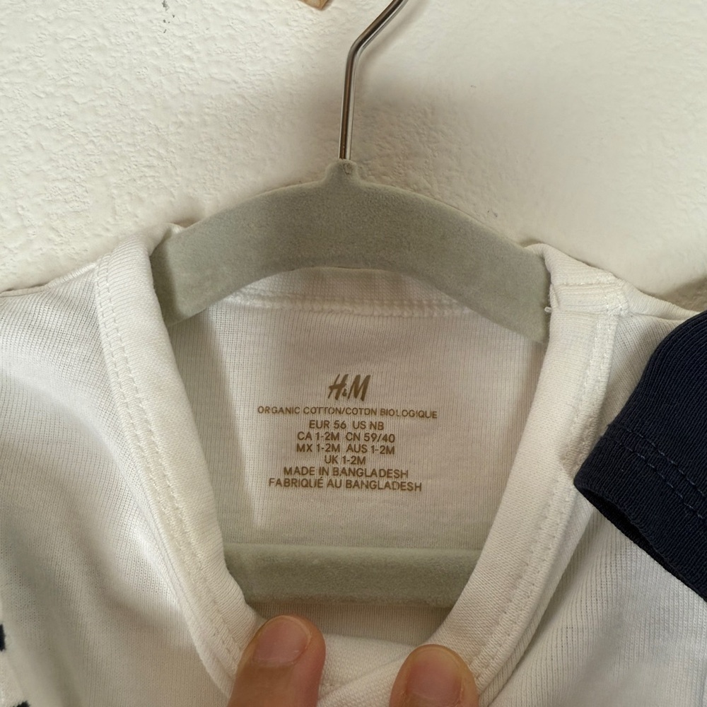 H&M 3 pack Wrapover Organic Bodysuits Baby White Dark Blue Stripes - Picture 6 of 12